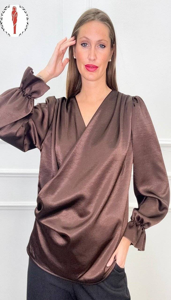 Bluza Dama, Decolteu Parte Peste Parte, Satin