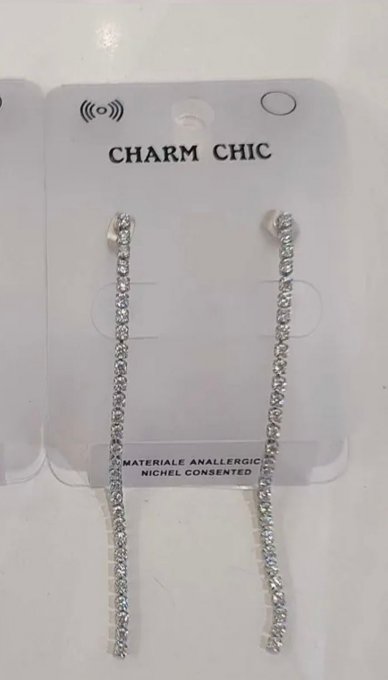 Cercei Dama, Lungi, Strasuri, Argintiu