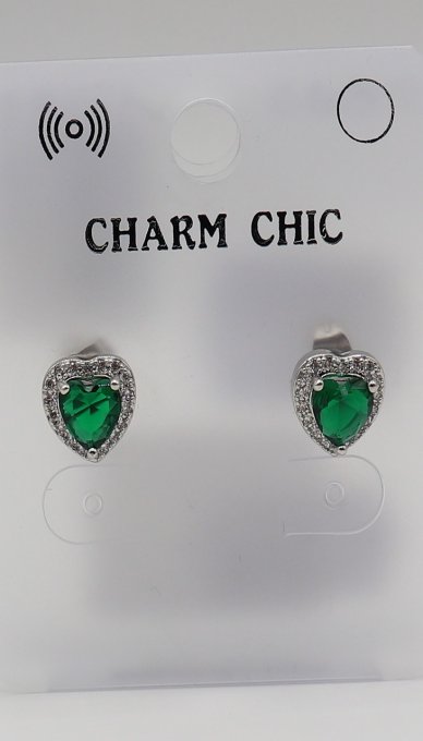 Cercei Sweet, In Forma De Inima, Verde Smarald/Argintiu