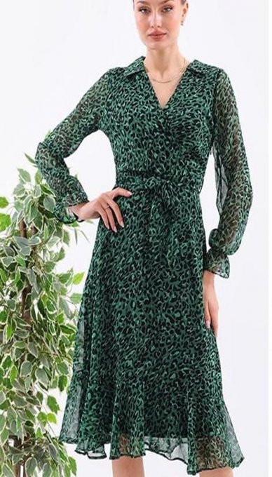 Rochie Dama, Imprimeu, Voal, Verde/Negru
