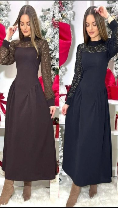 Rochie Dama, Lunga, Dantela Maneci, Cordon Spate