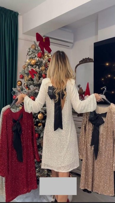 Rochie Dama, Paiete, Scurta, Funda Spate, Rosu