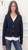 Cardigan Dama, Dantela, Negru/Alb