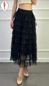 Fusta Dama, Volane, Strasuri, Lunga, Negru