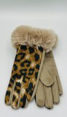 Manusi Dama, Touchscreen, Aspect Piele Intoarsa, Blanita, Animal Print, Bej