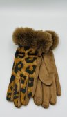 Manusi Dama, Touchscreen, Aspect Piele Intoarsa, Blanita, Animal Print, Maro