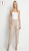 Pantaloni Dama, Conici, Esarfa, Buzunare, Bumbac, Bej 