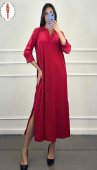 Rochie Dama, Lunga, Lejera, Slituri Laterale, Insertii Argintii, Rosu