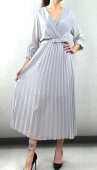 Rochie Dama, Plisata, Midi, Curea, Gri